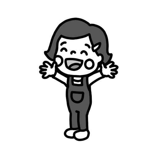 両手を広げてバンザイをする女の子のイラスト 笑顔 白黒