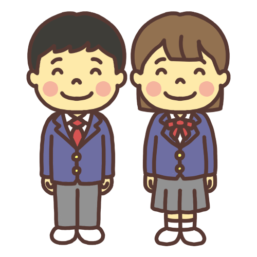 学校の制服を着た中学生の男子と女子イラスト 笑顔