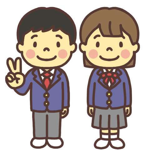 学校の制服を着た中学生の男子と女子イラスト ピース