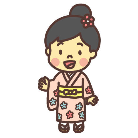 お正月に晴れ着を着た女の子のイラスト