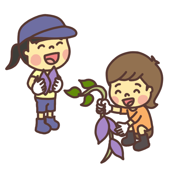 芋掘りをする子ども達のイラスト