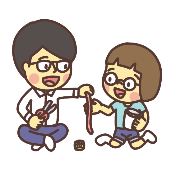 親子で工作をする子どものイラスト