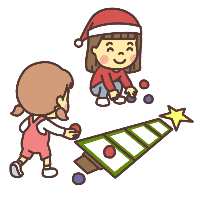 「クリスマスボッチャゲーム」をして遊ぶ子どものイラスト