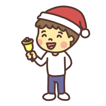 クリスマスの帽子を被って鈴を鳴らす子どものイラスト