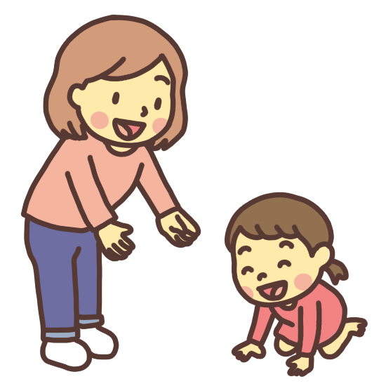 ハイハイする幼児を見守る母親のイラスト