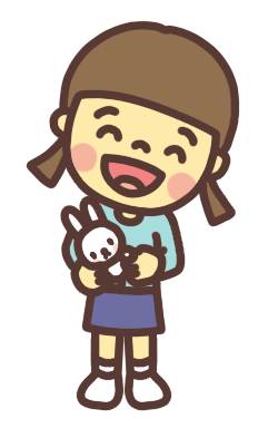 うさぎのおもちゃを抱いた女の子のイラスト