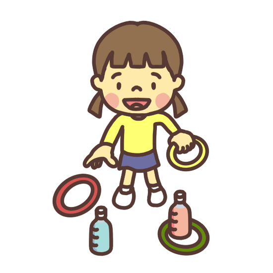 「輪投げ」をして遊ぶ子ども（女の子）のイラスト