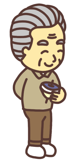 独楽の回し方を教えるお祖父さんのイラスト