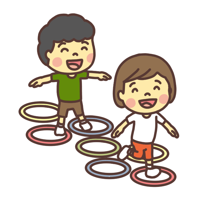 ケンケンパをして遊ぶ子どものイラスト