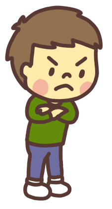 腕を組み真剣な表情をする男の子のイラスト