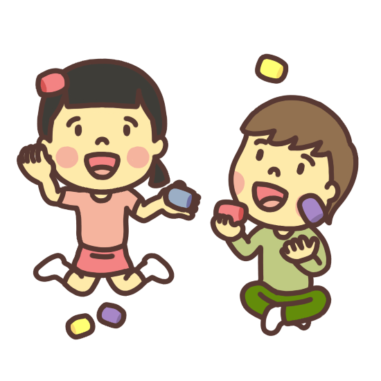 お手玉をして遊ぶ子どものイラスト