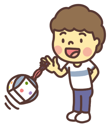 「牛乳パックヨーヨー」で遊ぶ子どものイラスト