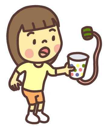 「紙コップけん玉」で遊ぶ子どものイラスト