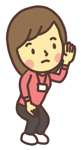 耳に手を当てて子どもの話を聞く先生 児童館職員のイラスト 名札あり