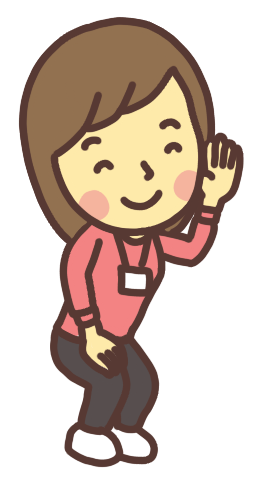 耳に手を当てて子どもの話を聞く先生 児童館職員のイラスト 名札あり笑顔