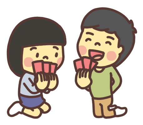 トランプのカードを持つ子ども達のイラスト