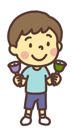 ハンドベルを演奏する男の子のイラスト