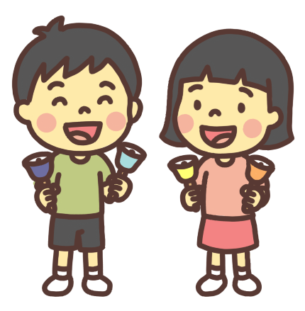 2人でハンドベルを演奏する子ども達のイラスト