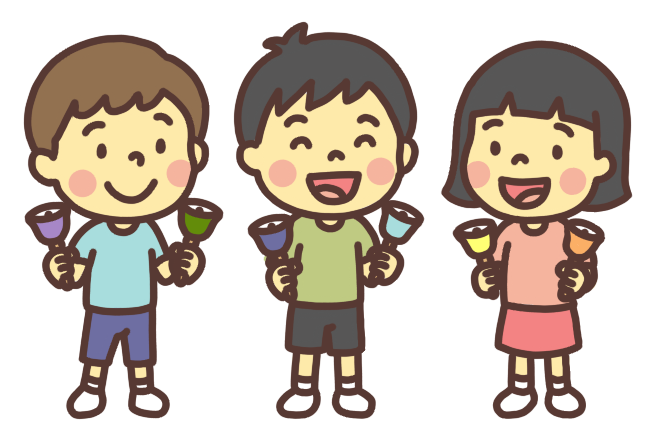 3人でハンドベルを演奏する子ども達のイラスト