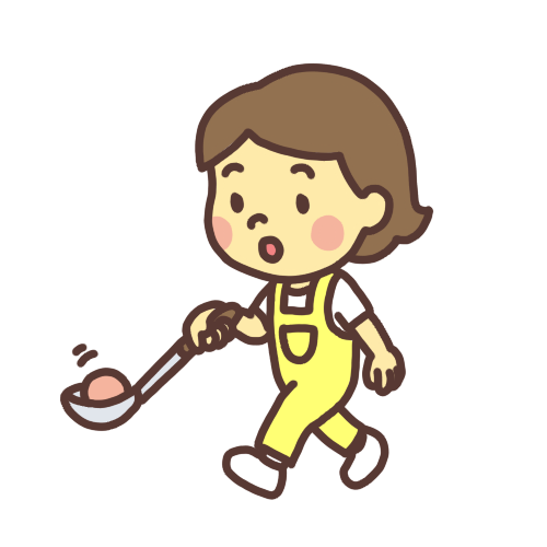 「お手玉ボール運びゲーム」で遊ぶ子どものイラスト