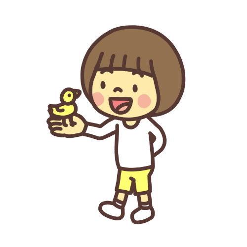 手に小鳥を乗せた子どものイラスト