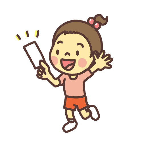 当たりくじを引いて喜ぶ子どものイラスト