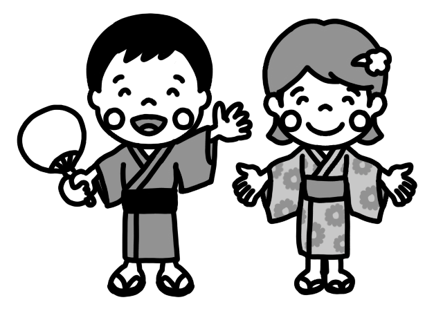 お祭りで浴衣を着た子どものイラスト