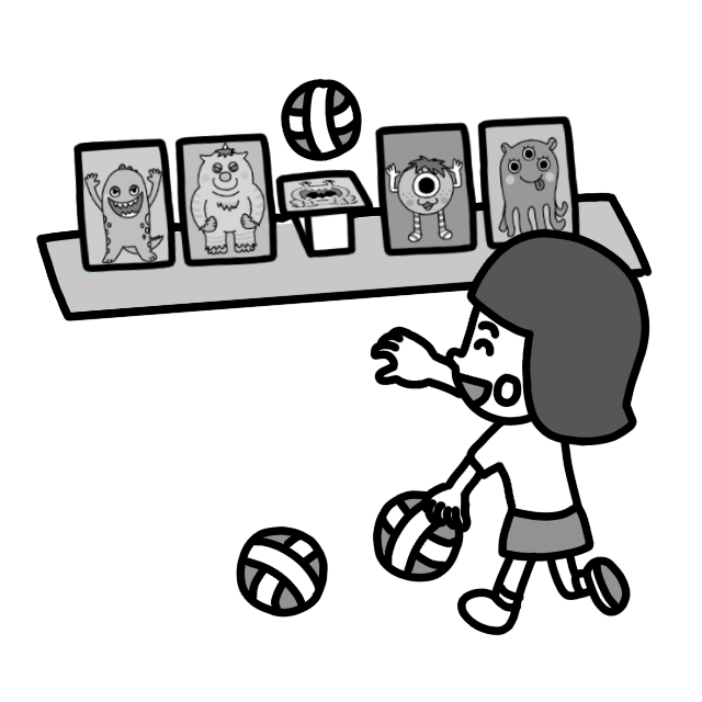 的当てゲームを遊ぶ子どものイラスト 白黒