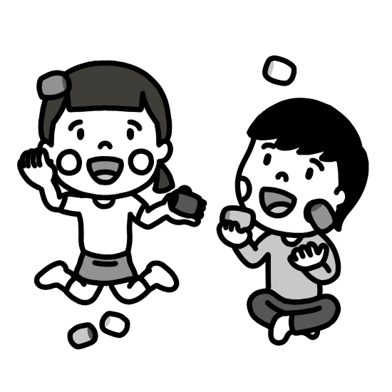 お手玉をして遊ぶ子どものイラスト 白黒