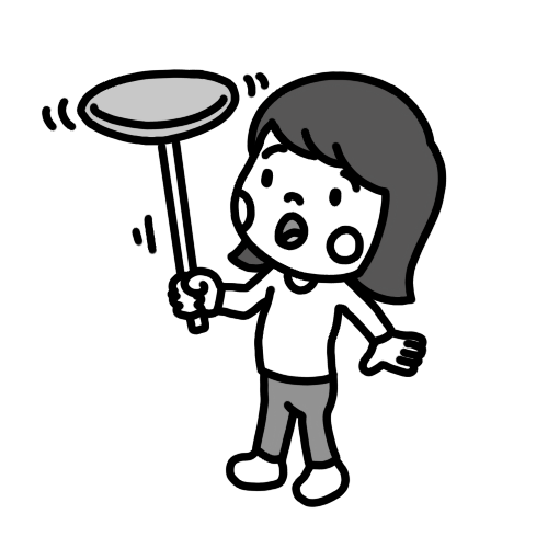 「皿回し」で遊ぶ子どものイラスト 白黒