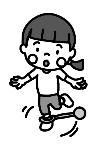 スキップジャンプをして遊ぶ子どものイラスト 白黒