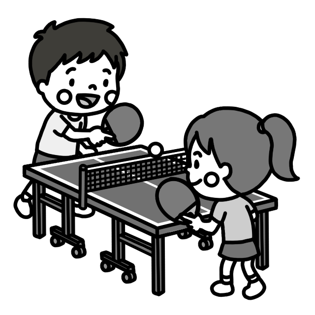 卓球で遊ぶ子どものイラスト 白黒
