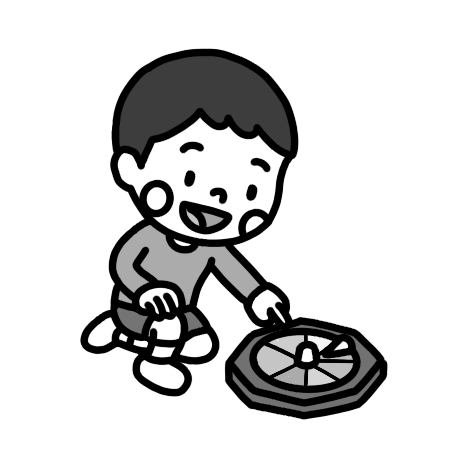 ルーレットを回す子どものイラスト 白黒