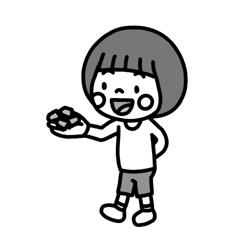 将棋のコマを乗せた子どものイラスト モノクロ