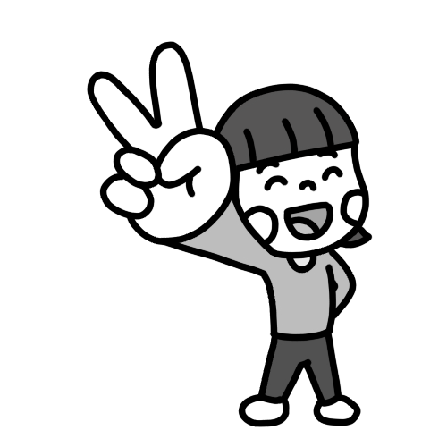 ブイサインを見せてポーズをとる子どものイラスト 白黒