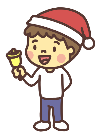 クリスマスの帽子を被って鈴を鳴らす子どものイラスト