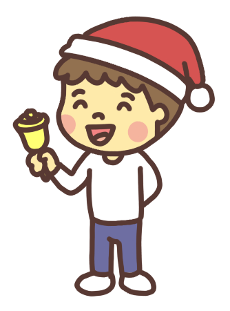 クリスマスの帽子を被って鈴を鳴らす子どものイラスト 笑顔