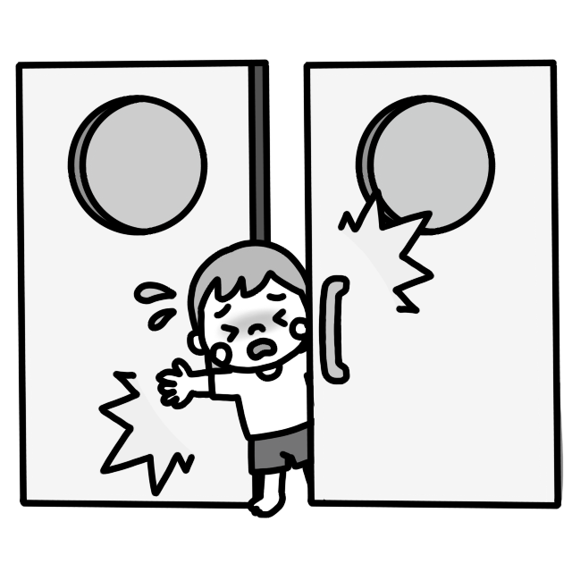 扉に挟まれる幼児のイラスト 白黒