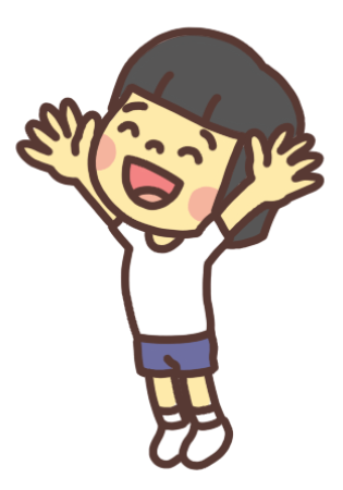 バンザイして飛び上がって喜ぶ女の子のイラスト
