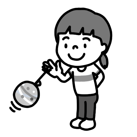 水ヨーヨーで遊ぶ子どものイラスト 白黒