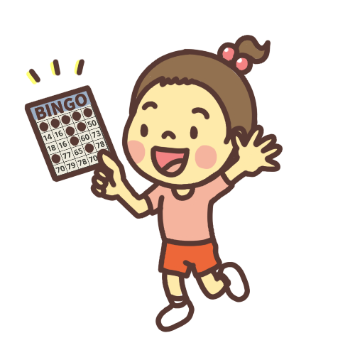 ビンゴが当たって喜ぶ子どものイラスト