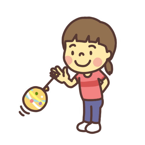 お祭りの「水ヨーヨー」で遊ぶ子どものイラスト