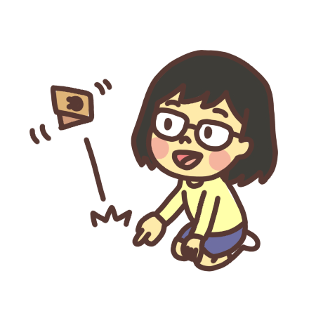 手作りおもちゃの「カエルパッチン」で遊ぶ子どものイラスト