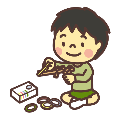 「割りばし鉄砲」を作る子どものイラスト