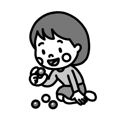 ビー玉で遊ぶ子どものイラスト 白黒