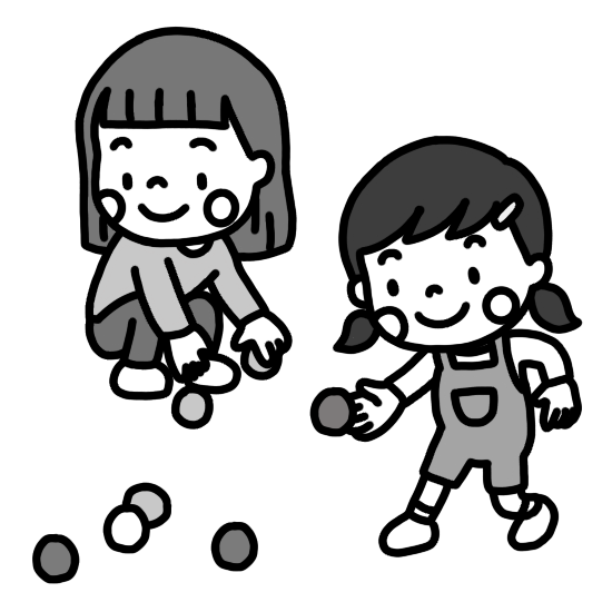 ボッチャで遊ぶ子ども（女の子）のイラスト モノクロ