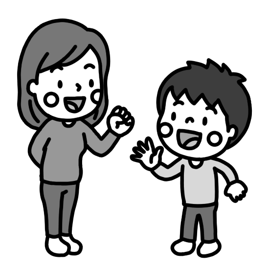 じゃんけんをする大人と子どものイラスト 白黒