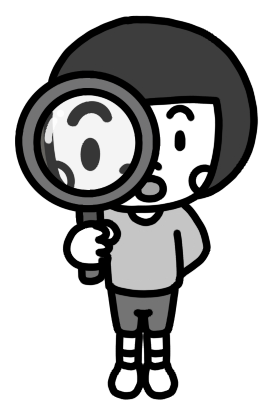 虫眼鏡で見る子どものイラスト 驚き 白黒