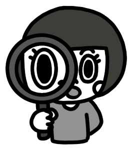 虫眼鏡を覗く子どものイラスト 上半身 驚き 白黒