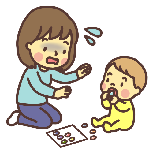 シールを誤嚥（こえん）しそうになる乳幼児（赤ちゃん）のイラスト